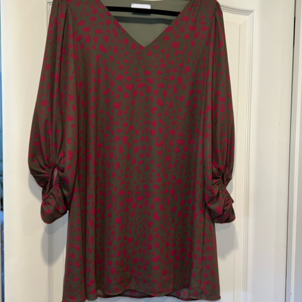 Adrienne Dark Red and Olive Leopard Print Flowy Dress